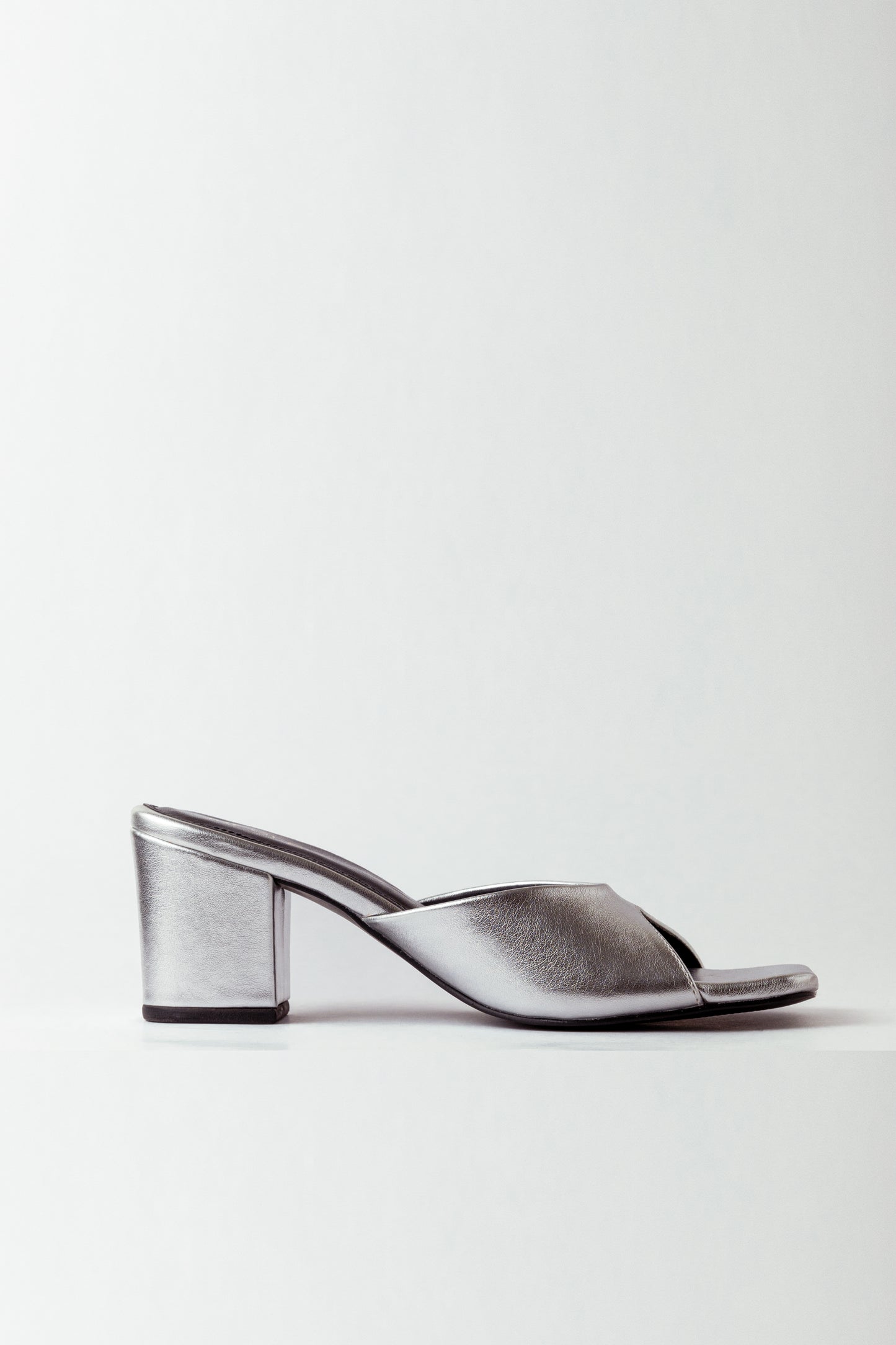 Sleek Silver One Strap Block Heels