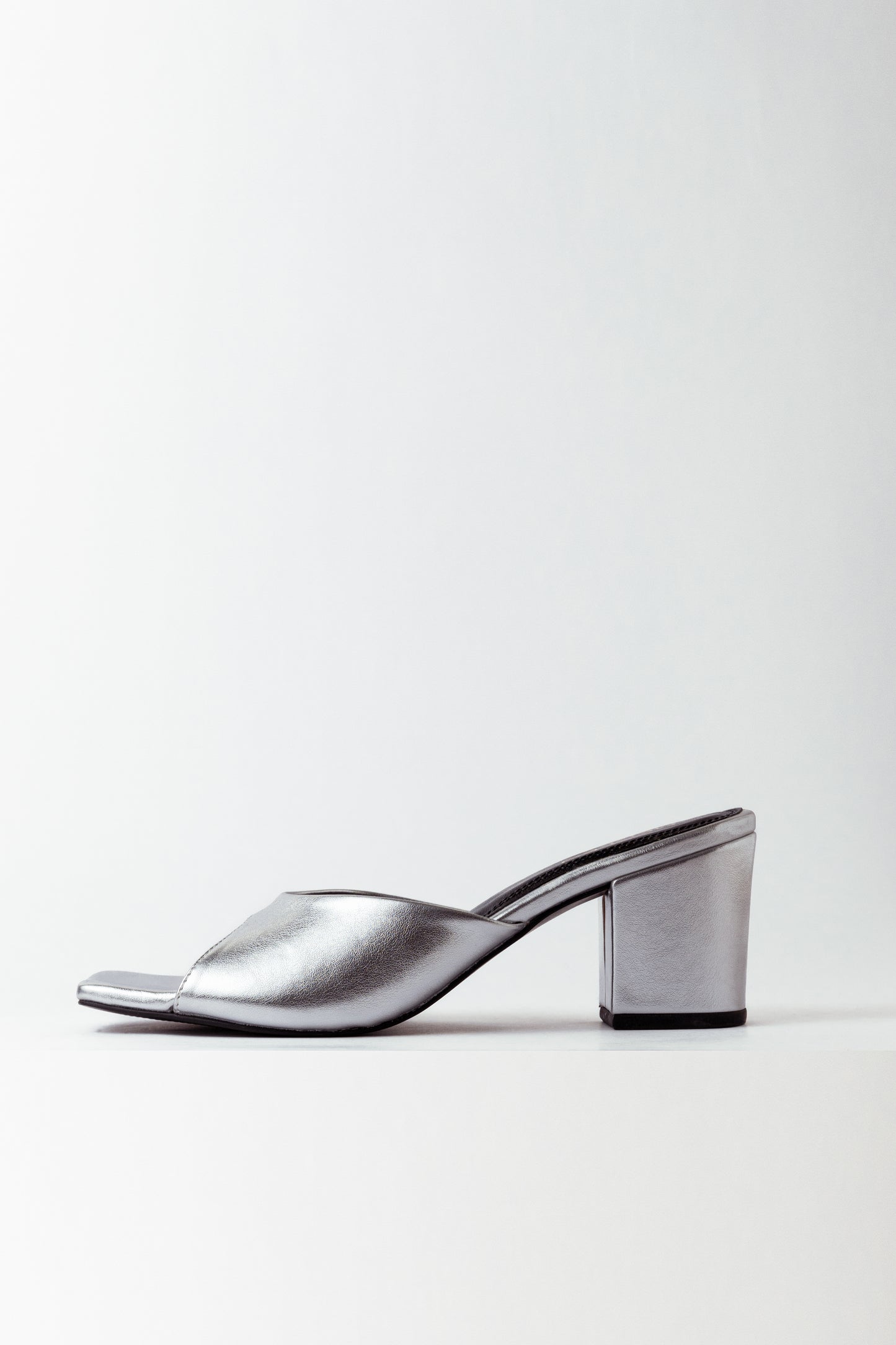 Sleek Silver One Strap Block Heels