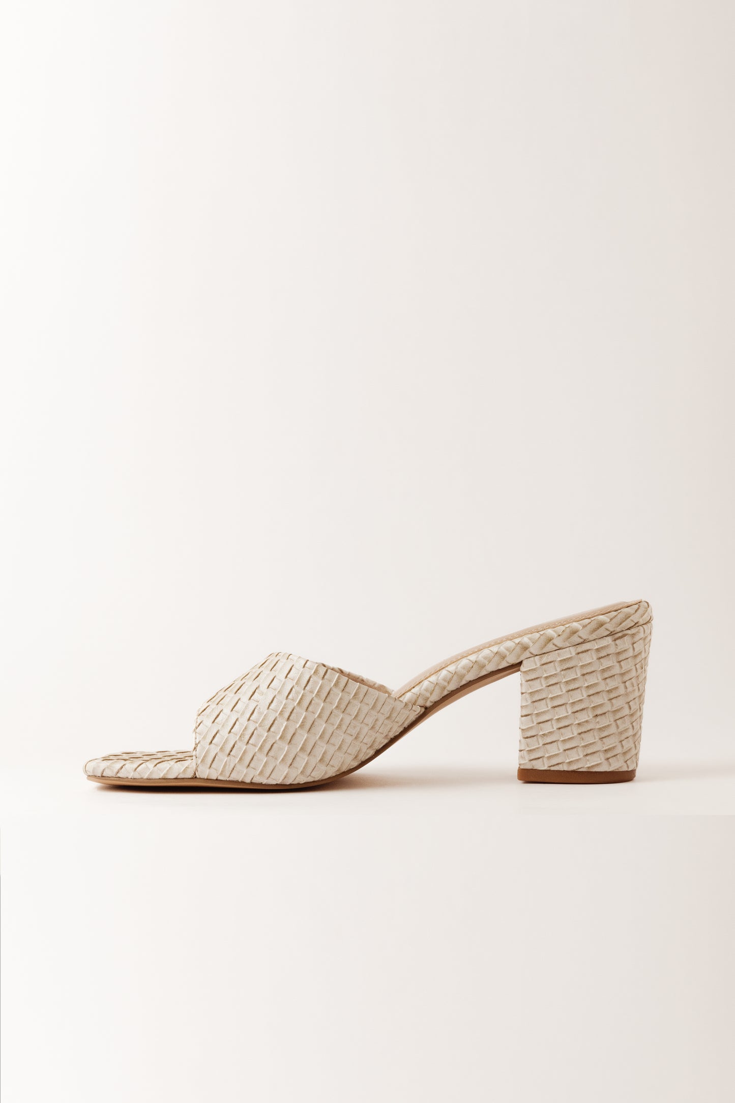 Textured Off-White Block Heels