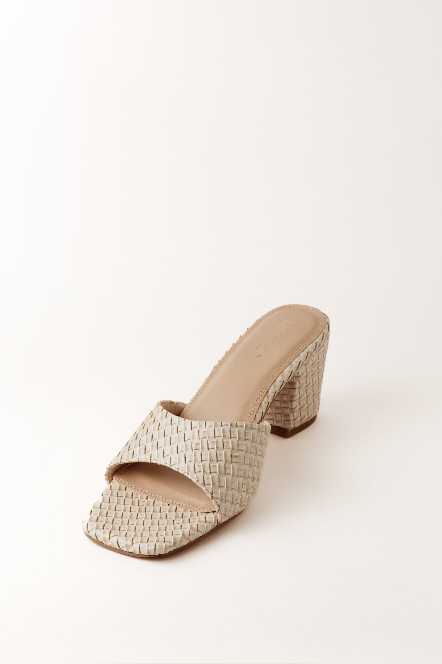 Textured Off-White Block Heels