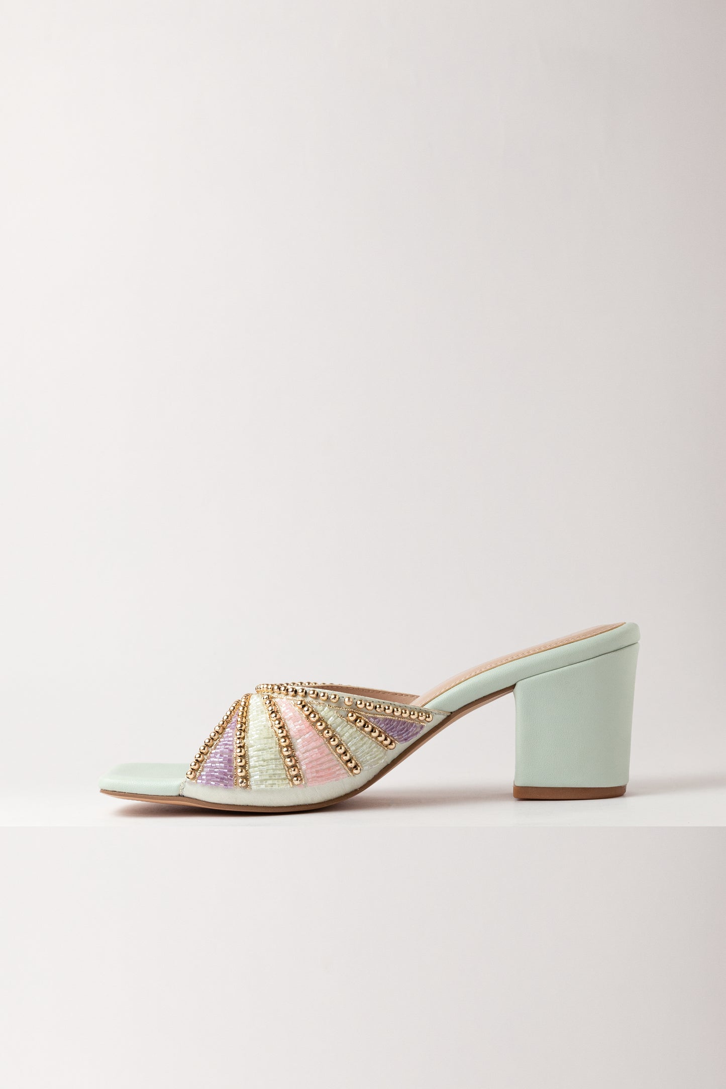 Mint Handmade Embroidered Strap Heels