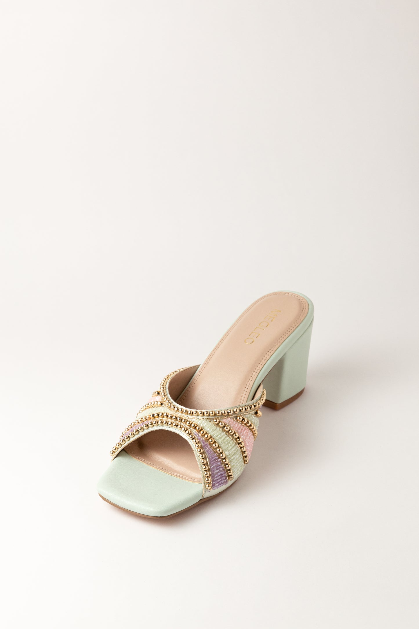 Mint Handmade Embroidered Strap Heels