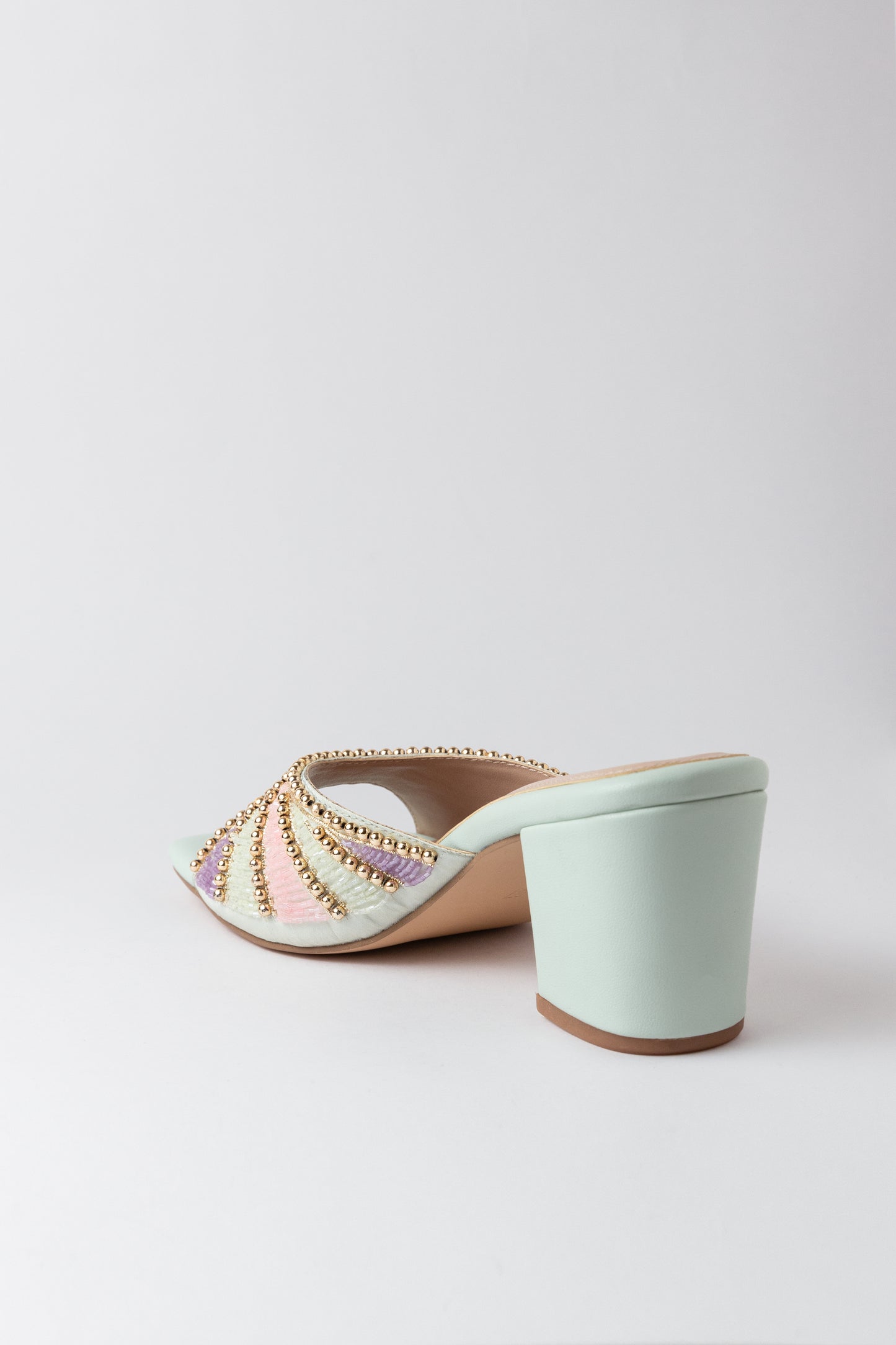 Mint Handmade Embroidered Strap Heels