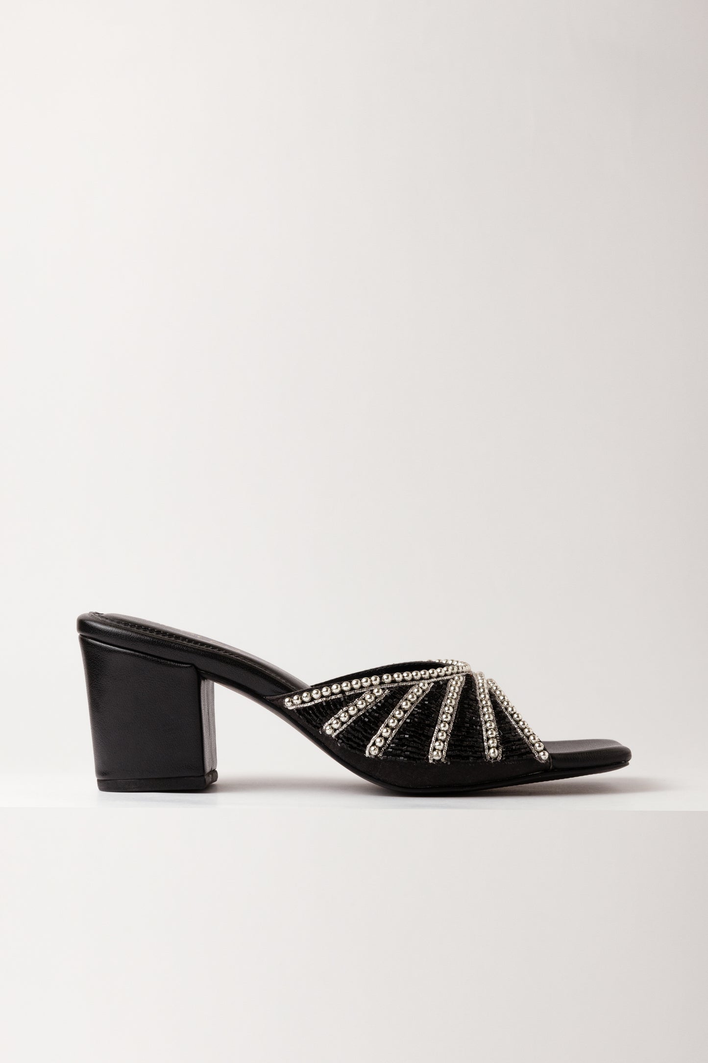 Black Handmade Embroidered Strap Heels