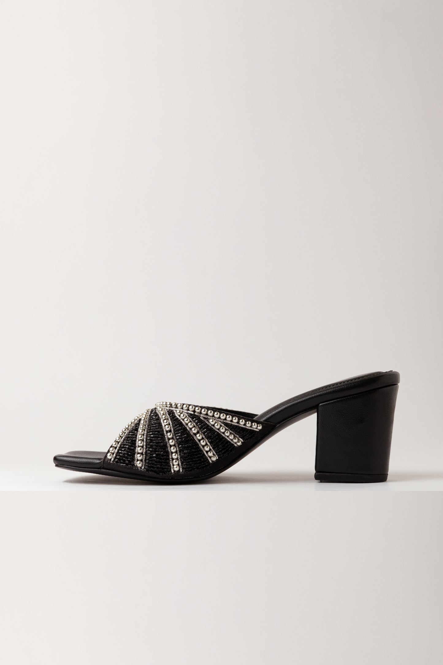 Black Handmade Embroidered Strap Heels