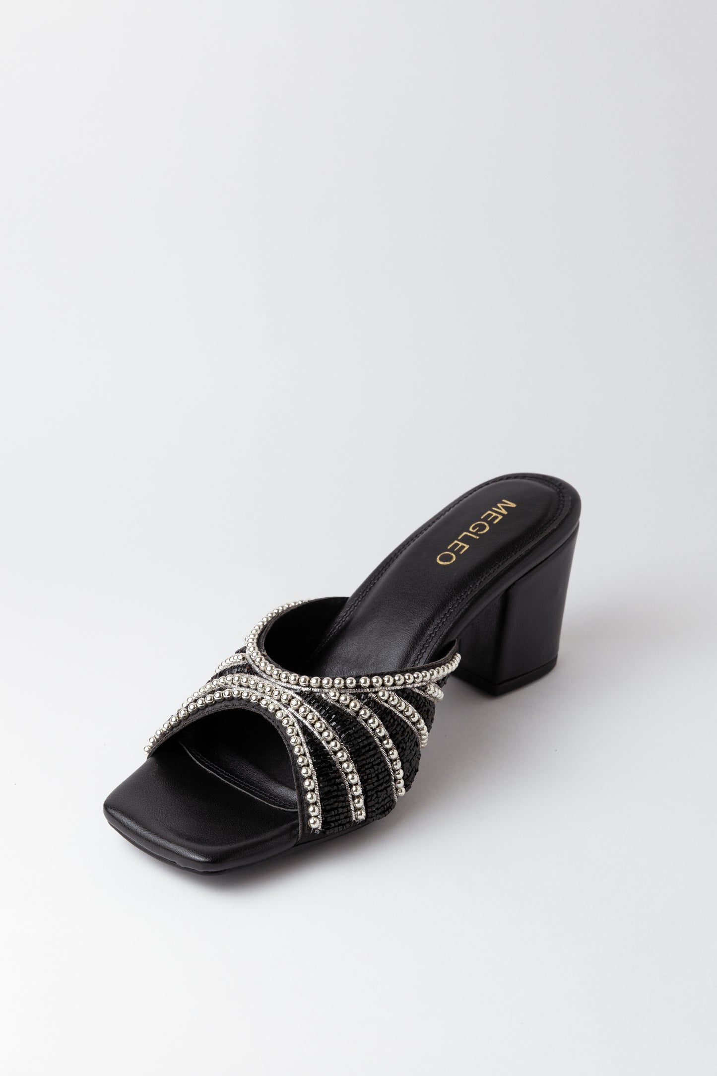 Black Handmade Embroidered Strap Heels