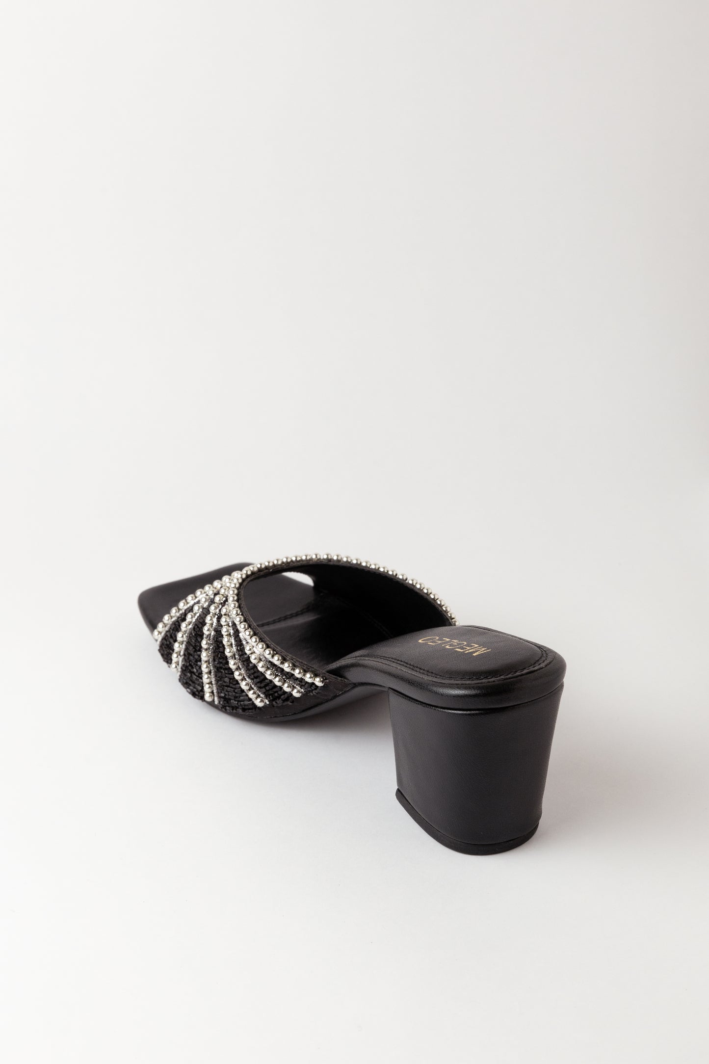 Black Handmade Embroidered Strap Heels
