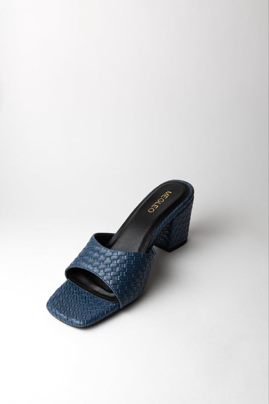 Textured Dark Blue Block Heels