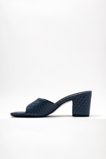 Textured Dark Blue Block Heels