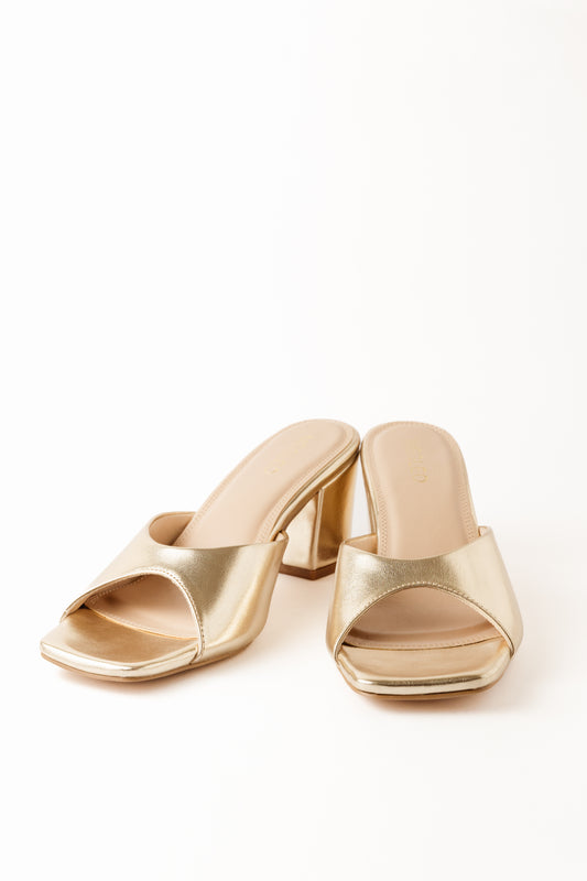 Sleek Gold One Strap Block Heels