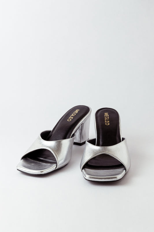 Sleek Silver One Strap Block Heels