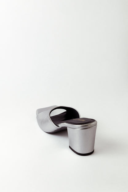 Sleek Silver One Strap Block Heels
