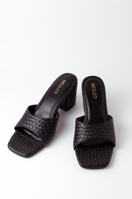Textured Black Block Heels