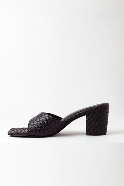 Textured Black Block Heels
