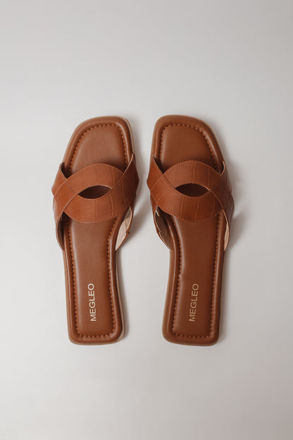 Tan Croco Vegan Flats