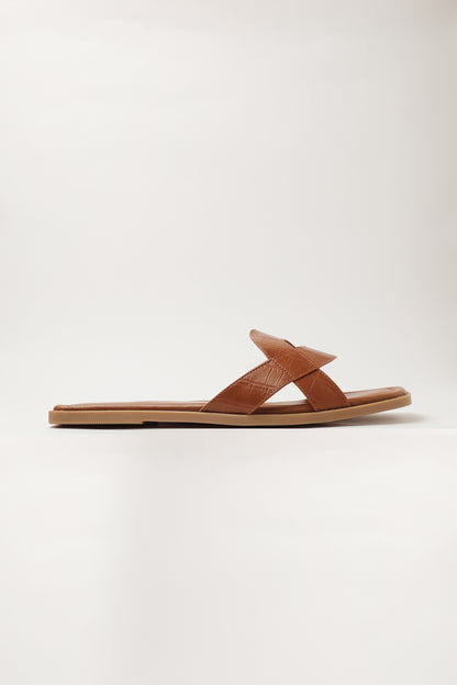 Tan Croco Vegan Flats