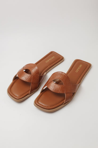 Tan Croco Vegan Flats