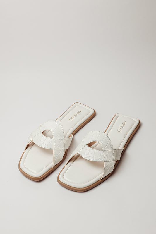 White Croco Vegan Flats