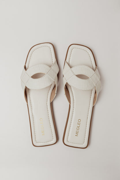 White Croco Vegan Flats