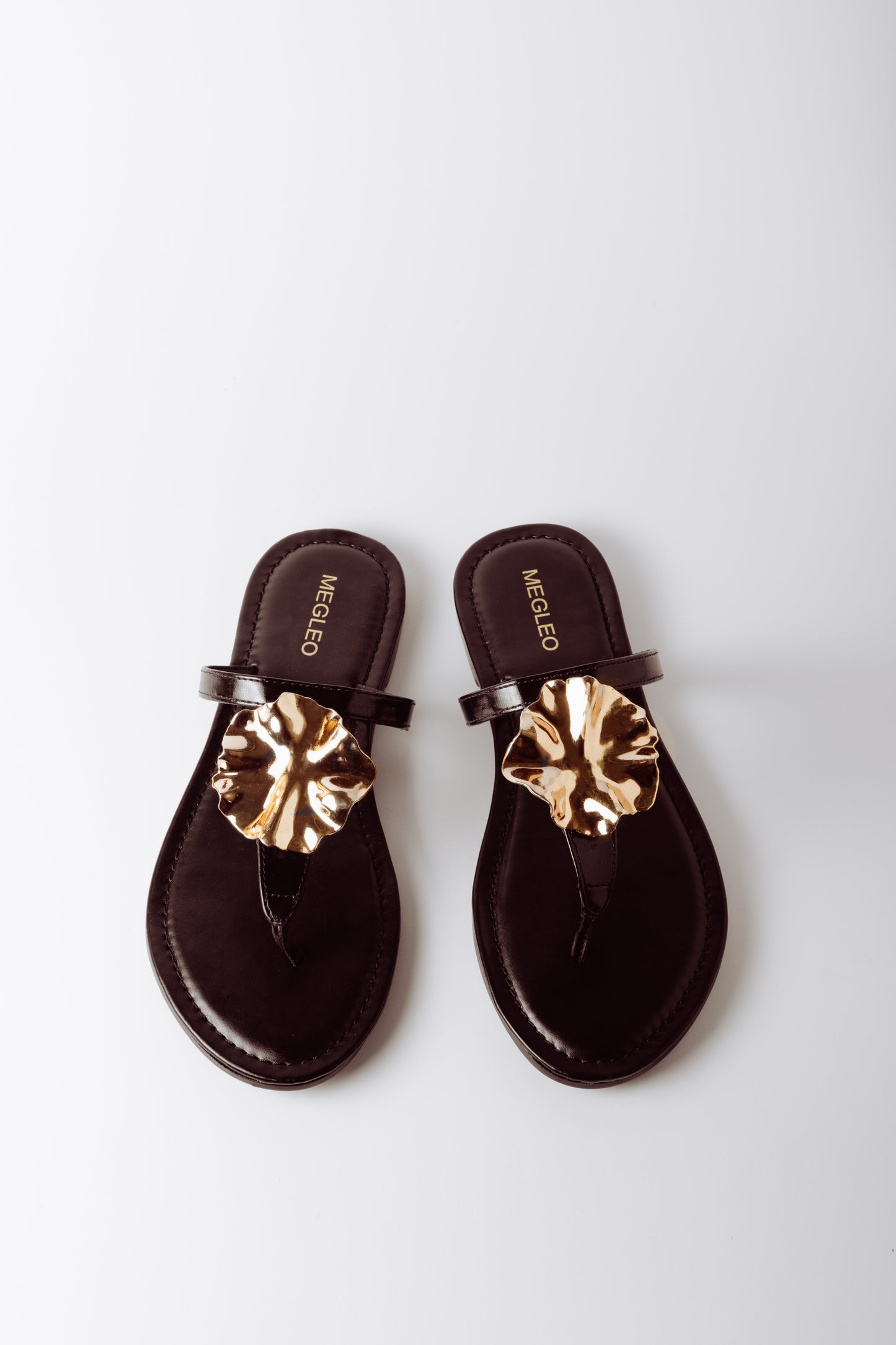 Gold Petal Black Vegan Flats