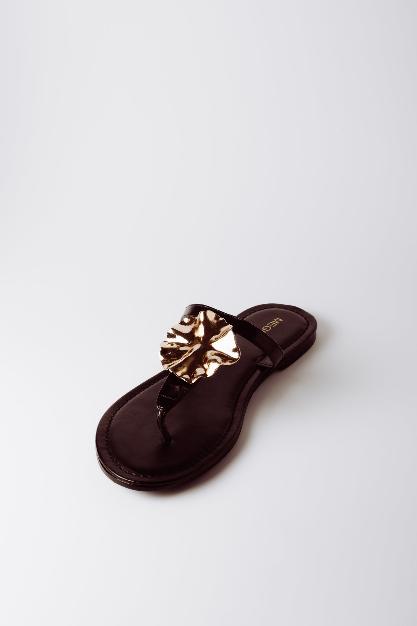Gold Petal Black Vegan Flats