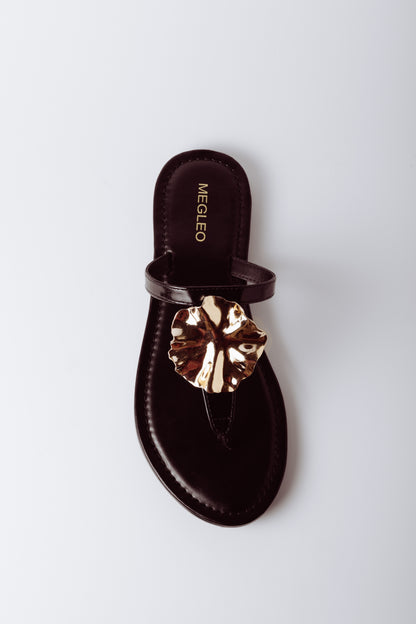Gold Petal Black Vegan Flats
