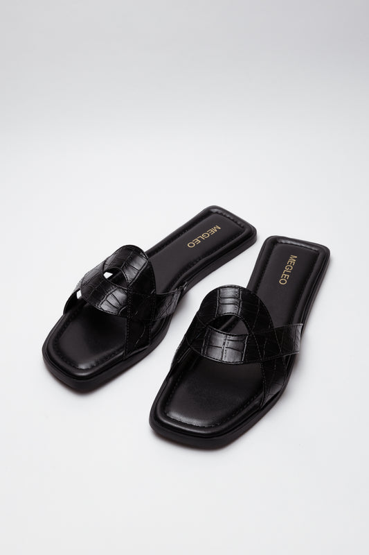 Black Croco Vegan Flats