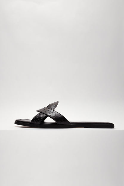 Black Croco Vegan Flats