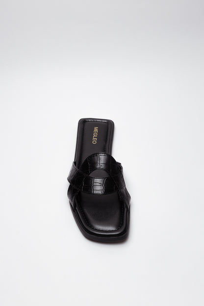 Black Croco Vegan Flats