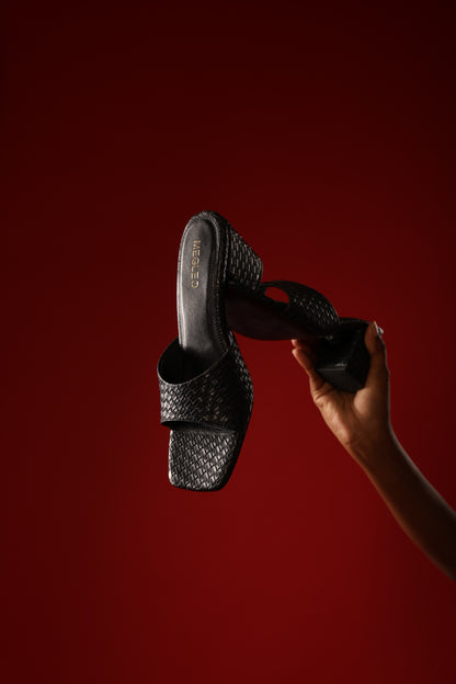Textured Black Block Heels